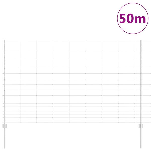 vidaXL Fence with Post Silver 1.5 x 50 m Steel