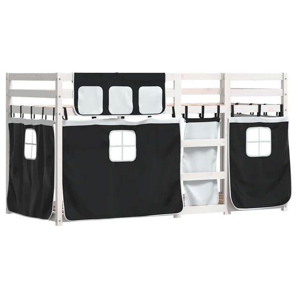 vidaXL Bunk Bed without Mattress White&Black 75x190 cm Small Single Solid Wood Pine