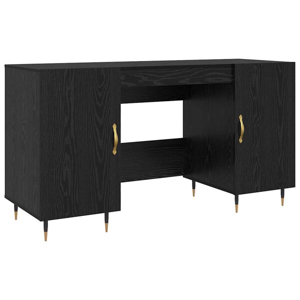vidaXL Desk with Shelf Black oak 140 x 50 x 75 cm Engineered wood