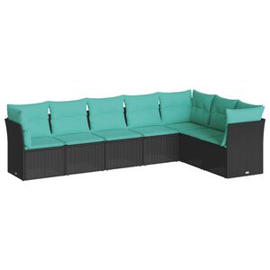 vidaXL 7 Piece Garden Sofa Set with Cushions Black Poly Rattan