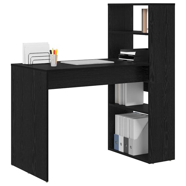 vidaXL Desk with Shelf Black Oak 113 x 54 x 120 cm Engineered Wood