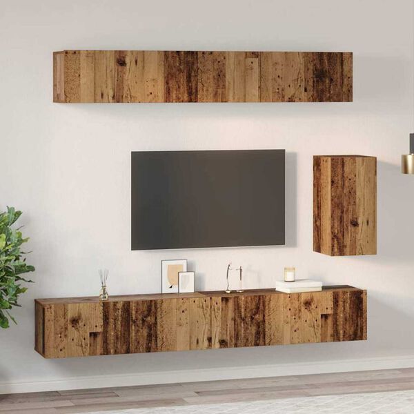 vidaXL Wall TV Cabinet Wall-mounted 3 pcs Old Wood Engineered Wood