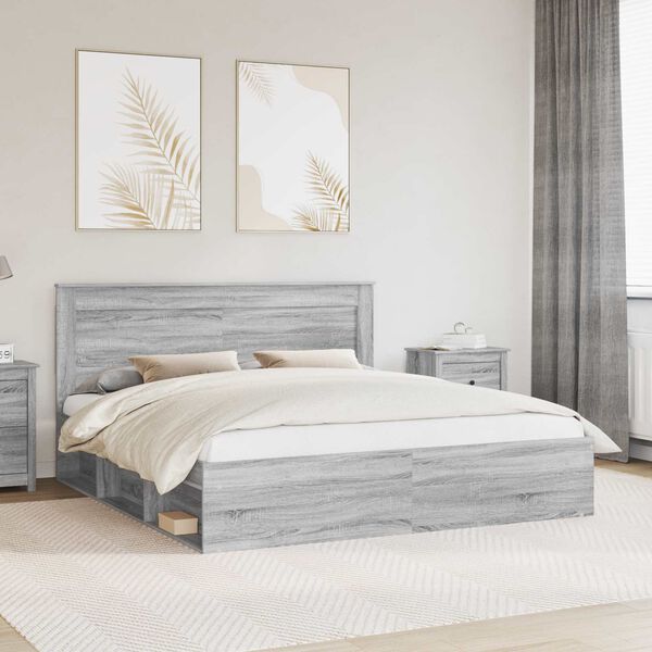 vidaXL Bed Frame Grey Sonoma 180 x 200 cm Solid Pine Wood