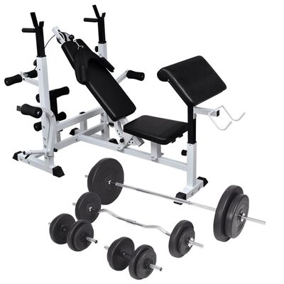 vidaXL Weight Bench with Weight Rack, Barbell and Dumbbell Set 90 kg