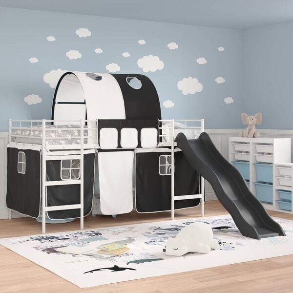 vidaXL Kids'Loft Bed Frame White and Black 80 x 200 cm Metal