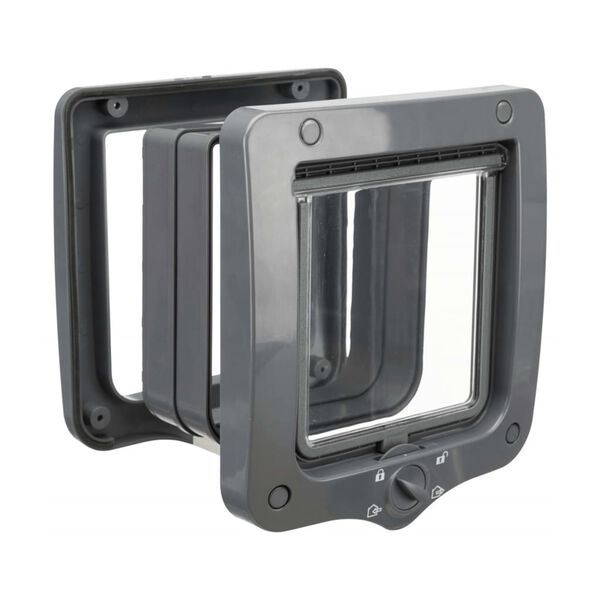 TRIXIE 4-Way Cat Flap Door with 2 Tunnels Grey
