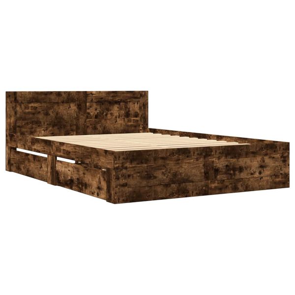 vidaXL Bed Frame with Headboard without Mattress Smoked Oak 140x190 cm