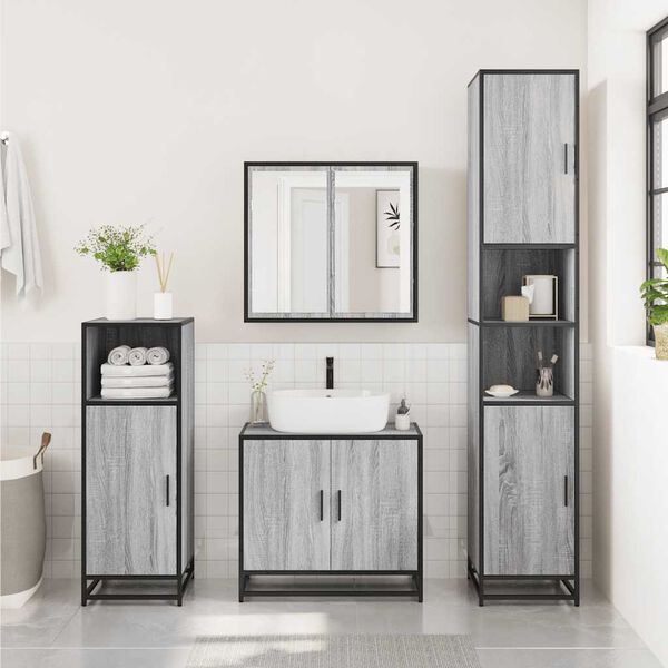 vidaXL Bathroom Sink Cabinet Grey Sonoma 65x33x60 cm Engineered Wood