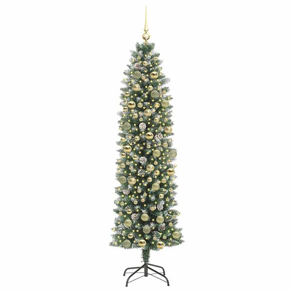 vidaXL Artificial Slim Christmas Tree Green and White 180 cm