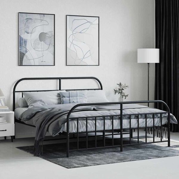 vidaXL Metal Bed Frame without Mattress with Footboard Black 180x200cm