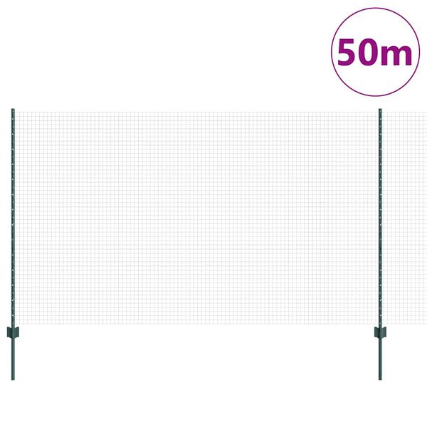 vidaXL Fence with Post Green 1.4 x 50 m Steel and PVC