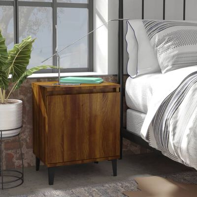 vidaXL Bed Cabinet with Metal Legs Brown Oak 40x30x50 cm