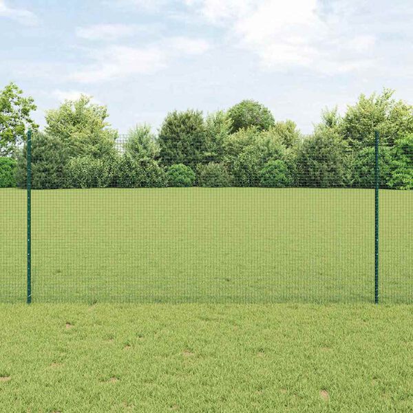 vidaXL Fence with Post Green 1.2 x 25 m Steel and PVC