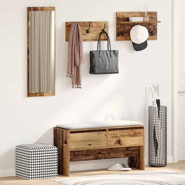 vidaXL Hallway Furniture Set with Shelf 4 pcs Old Wood Engineered Wood