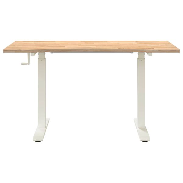 vidaXL Desk with Storage White and Natural 140 x 60 cm Solid Oak Wood