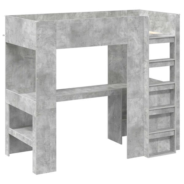 vidaXL Loft Bed Frame with Desk with Storage Concrete Grey 90 x 190 cm