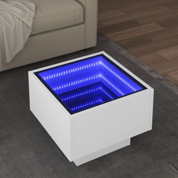 vidaXL Side Table with LED White 40x40x30 cm Engineered Wood