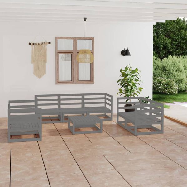 vidaXL 8 Piece Garden Lounge Set Grey Solid Pinewood
