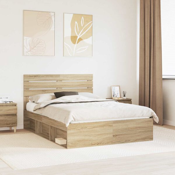 vidaXL Bed Frame Sonoma Oak 150 x 200 cm Solid Pine Wood