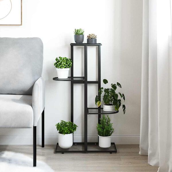 vidaXL 4-Floor Flower Stand 43x22x76 cm Black Metal