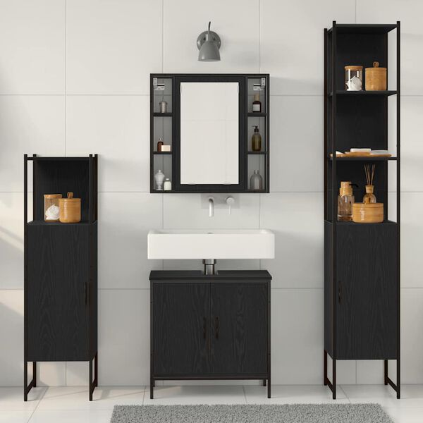 vidaXL Bathroom Furniture Set with Shelf 4 pcs Black Engineered wood