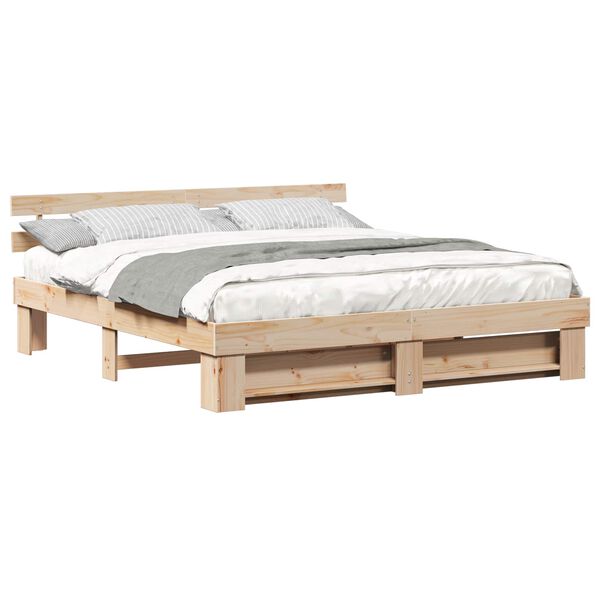 vidaXL Bed Frame with Headboard Brown 180 x 200 cm Solid Pine Wood