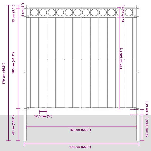 vidaXL Garden Fence Steel 1.7x1.2 m Black