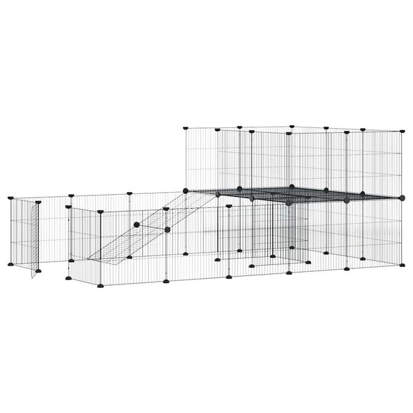 vidaXL 36-Panel Pet Cage with Door Black 35x35 cm Steel