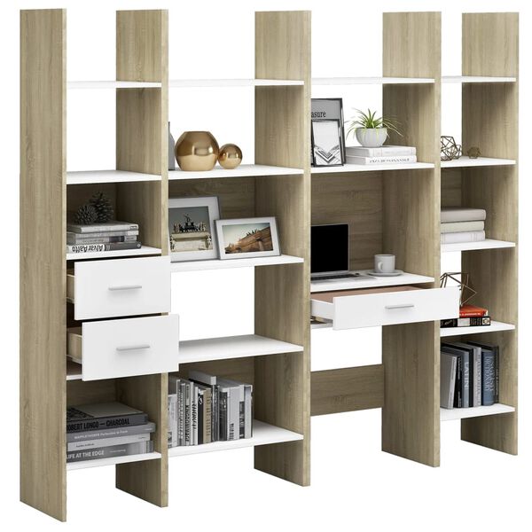 vidaXL 4 Piece Book Cabinet Set White and Sonoma Oak Engineered Wood