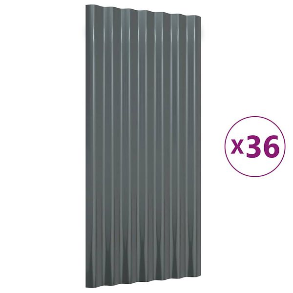 vidaXL Roof Panels 36 pcs Galvanised Steel Anthracite 80x36 cm