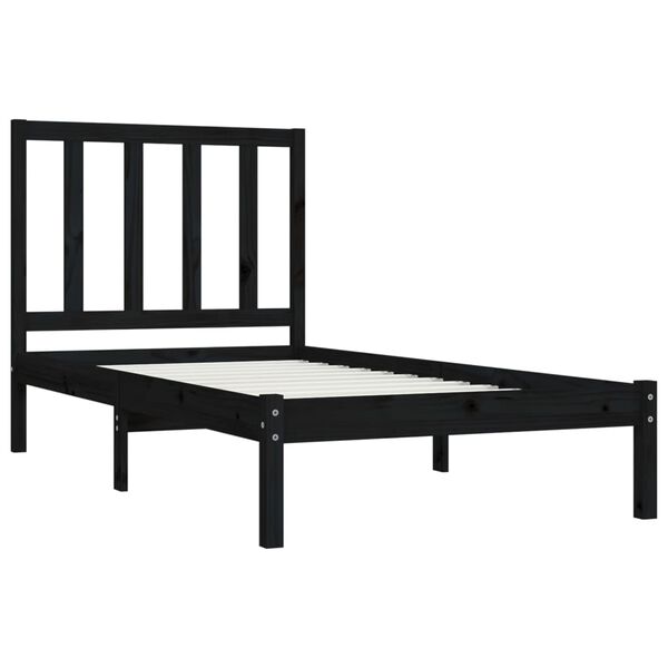 vidaXL Bed Frame without Mattress Black Solid Wood Pine 75x190 cm Small Single