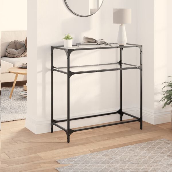 vidaXL Console Table with Transparent Glass Top 80x35x81 cm Steel