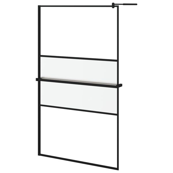 vidaXL Walk-in Shower Wall with Shelf Black 115x195 cm ESG Glass&Aluminium