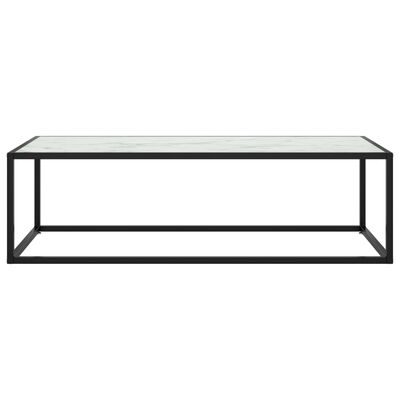 vidaXL Coffee Table Black with White Marble Glass 120x50x35 cm