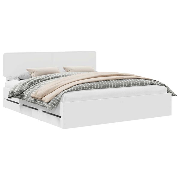vidaXL Bed Frame with Drawer White 200 x 200 cm Engineer Wood