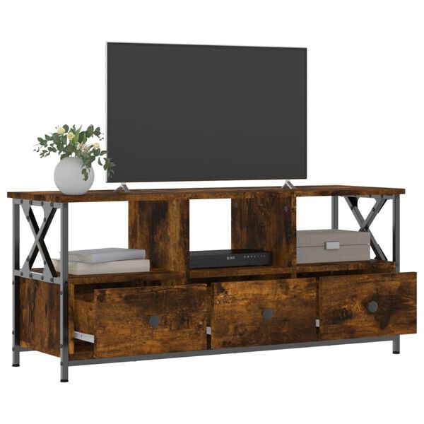 vidaXL TV Cabinet Smoked Oak 102x33x45 cm Engineered Wood&Iron