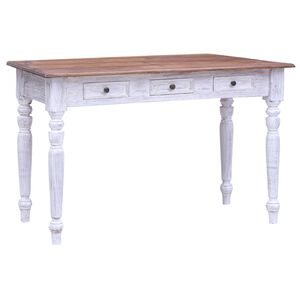vidaXL Desk | White and Natural | Solid mahogany wood | Standard desk size