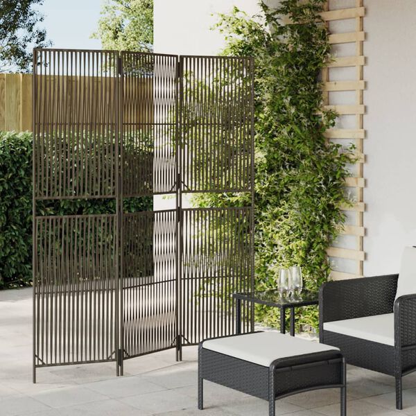 vidaXL Room Divider 3 Panels Grey Poly Rattan