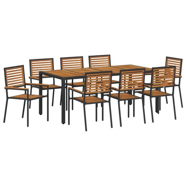 vidaXL Garden Dining Set 9 pcs Black and Brown Poly Rattan