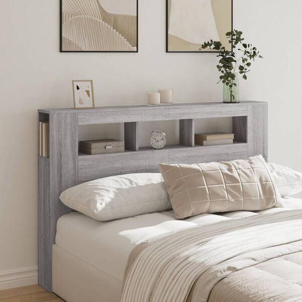 vidaXL LED Headboard Grey Sonoma 160x18.5x103.5 cm Engineered Wood