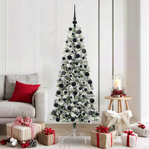 vidaXL Artificial Hinged Christmas Tree Green and White 180 cm