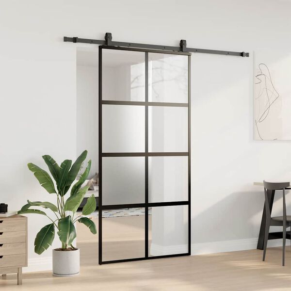 vidaXL Sliding Door with Hardware Set Black 102.5x205 cm Tempered Glass