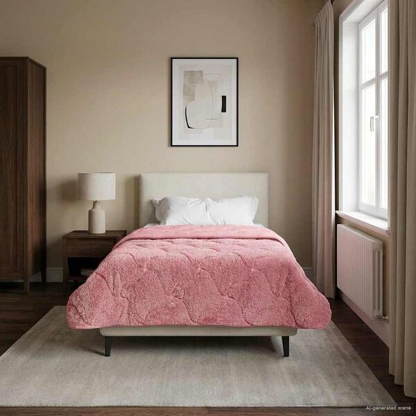 vidaXL Full Year Duvet Pink 155 x 200 cm Microfiber and Teddy fleece