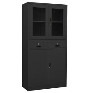 vidaXL Office Cabinet | Anthracite | Steel and tempered glass | Large