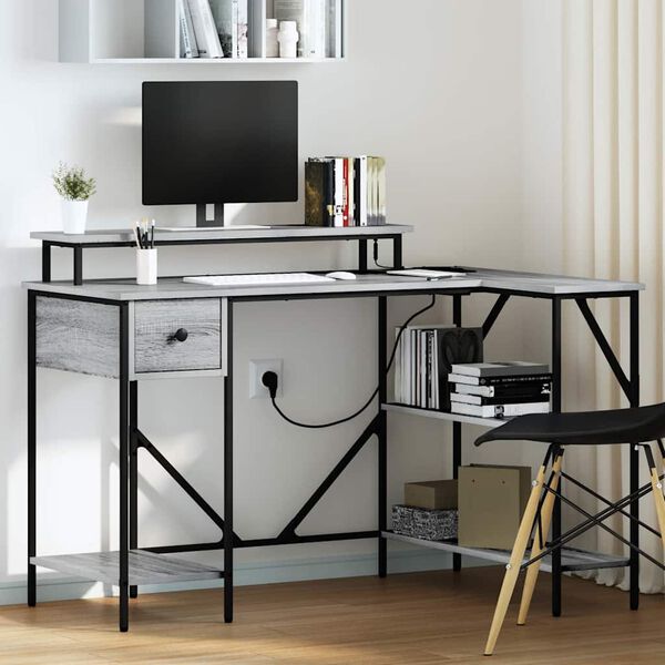 vidaXL Desk with Drawer Grey Sonoma 120 x 79 x 86.5 cm Engineered Wood