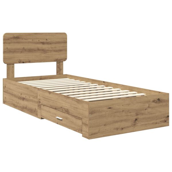 vidaXL Bed Frame with Drawer Artisan Oak 90 x 200 cm Engineered Wood