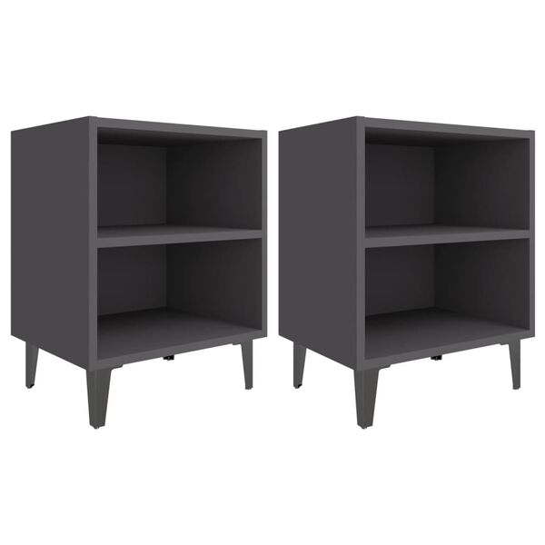 vidaXL Bed Cabinets with Metal Legs 2 pcs Grey 40x30x50 cm