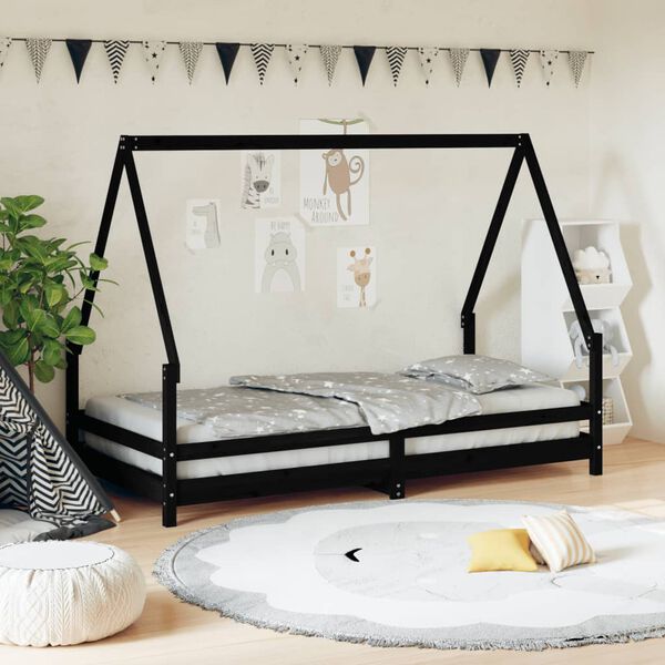 vidaXL Kids Bed Frame Black 90x190 cm Solid Wood Pine