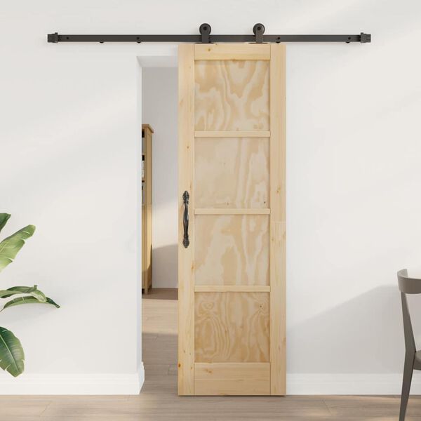 vidaXL Sliding Door Natural and Black 61 x 198.5 cm Solid Pine Wood