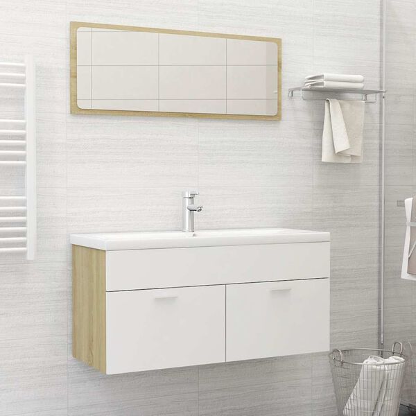 vidaXL 2 Piece Bathroom Furniture Set White and Sonoma Oak Engineered Wood